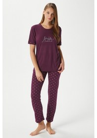 Resim Ritnice Kadın Magic Viskon Bisiklet Yaka Kısa Kol Mürdüm Alt Üst Pijama Takımı Mürdüm 
