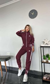 Resim MiMi Moda Kadın Fermuarlı Sport Eşofman Takımı Nakışlı 2 İplik Likra - Bej / 2XL 