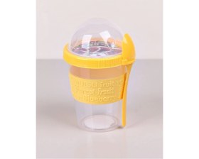 Resim Pazariz Sarı Yoğurt Kabı Kaşıklı ve Meyve Bölmeli Sarı 1 Adet 