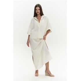 Resim Mai Collection Mai Studios Co. Dina Çizgili Gömlek Etek Ekru Takım ekru 