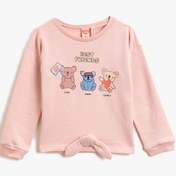Resim Kız Bebek Pamuklu Baskılı Bisiklet Yaka Uzun Kollu Sweatshirt 