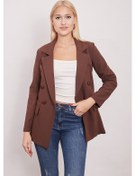 Resim Kadın Düğme Detaylı Uzun Kol Şık Ofis Süs Cep Kapaklı Kumaş Blazer Ceket-kahve Kahve 