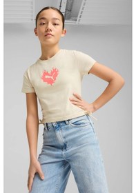 Resim Puma Flamıng Love Knotted Tee Bej Kız Çocuk Kısa Kol T-shirt 000000000102230811 Bej 