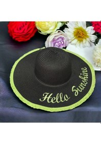 Resim Kadın Hasır Plaj Şapkası Natural Black Sute Bucket Hat Plaj Havuz Siyah 