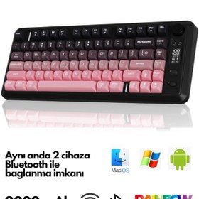 Resim Freewolf M75 Kablosuz Bt1+bt2+2.4ghz Oled Tft Ekranlı Rainbow Aydınlatmalı Gaming Oyuncu Klavye 