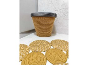 Resim Doğal Jüt ve Hasır Mutfak ve Banyo Çöp Kovası 