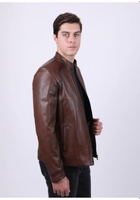 Resim New Zaya Leather Erkek Açık Kahverengi Hakiki Deri Ceket-Altın (466895350) Altın 