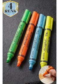 Resim 4 Renkli Fosforlu Kalem Neon Renkli Kesik Uç 1-5mm İşaretleme Kalemi Canlı Renk Okul Ofis Tipi İşaretleme Kalemi Çok Renkli 
