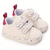 Resim Kız Bebekler İçin Sevimli Çiçek Desenli Spor Ayakkabı - Ayarlanabilir Cırt Cırt Tutturuculu Trendy & Comfy Slip-on Terlik! 
