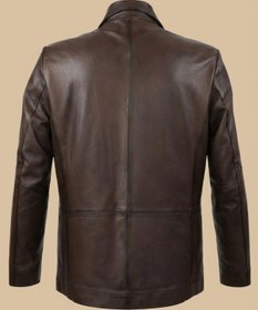 Resim Verra %100 Hakiki Deri Kahverengi Erkek Blazer Ceket - Klasik Kesim Düğmeli Deri Mont 