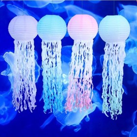 Resim Ebitda Renkli Denizanası Kağıt Fener Seti - 6 Adet Yarı Daire Pembe Dekoratif Işık Pembe 