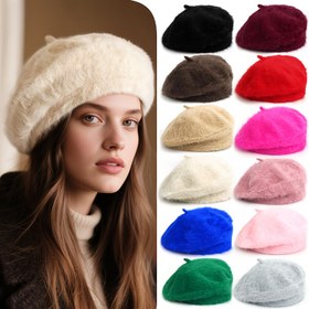 Resim Kadınlar İçin Şık Sahte Kürk Bere - Rahat & Sıcak Kışlık Şapka, Düz Renk, Örme Kumaş, Polyester Karışımı, Esnemez, Çok Renkli Moda Ressam Şapkası 