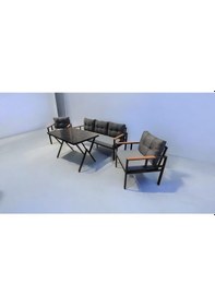 Resim Pi Elize Bahçe Balkon Mobilyası Gri Antrasit 3+1+1 Perla Masa Antrasit - Gri 