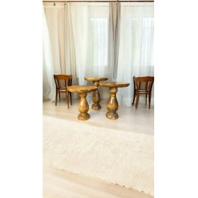 Resim Wood Wooden Ahşap 3lü Set Vazo Model Mantar Yan Sehpa Modern Tütün Renk Fiskos 