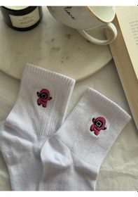 Resim Squid Game Karakter Nakışlı Yazlık Kışlık Siyah Beyaz Pamuklu Soket 3 Çift Çorap Seti Çok Renkli 