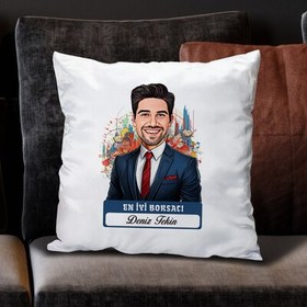 Resim Karikatürlü En Yakışıklı Borsacı Yastık 