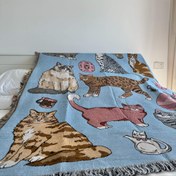 Resim Vintage Tarzı Kedi Bantı Atkı - Rahat Mavi Polyester Yatak, Eğlenceli Kedi ve Fare Tasarımı, Tüm Mevsimler İçin Konforlu Ev Dekoru, Kedi Battaniyesi, Rahat Yatak Aksesuarı, Şirin Tasarım, Yumuşak Dokulu 