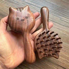 Resim Kediler Şeklinde Şık Ahşap Masaj Tarak - Kadınların Havlu Kavanoz Saç ve Meridian Rahatlatma, Kolu Malzemesi: Sandal Ağacı, Kıl Malzemesi: Ahşap, Saç Tipi: Kıvırcık, Tarak Tipi: Stil 