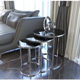 Resim Zigon sehpa,metal zigon sehpa,servis sehpası,çay zigon sehpası,3'lü zigon sehpa,kaliteli sehpa Renk GÜMÜŞ 