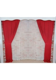Resim Kırmızı Renk Fon Kadife Perde Çift Kanat 1/3 Sık Pileli Dikim V-39 Kırmızı 