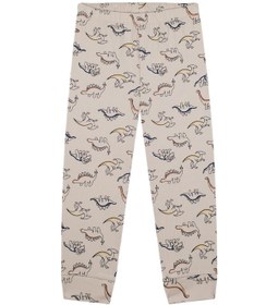 Resim Antebies Organik Bej Dinazor Desenli Beli Lastikli Kısa Kollu Erkek Çocuk Pijama Takımı Krem 