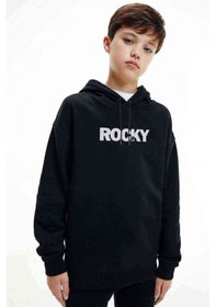 Resim Rocky Baskılı Unisex Çocuk Kapüşonlu Siyah Sweatshirt Siyah 