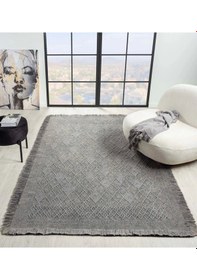 Resim Carpetrium Antique Prm Grey - Dört Tarafı Saçaklı Pamuklu Yıkanabilir Kilim 