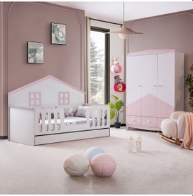 Resim Bello Çocuk Odası Takımı, Bello Yavrulu Karyola, Fethiye 3 Kapaklı Dolap - Pembe Renkli 