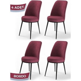 Resim Canisa Dexa Serisi, Üst Kalite Mutfak Sandalyesi,4 Adet Sandalye, Bordo Sandalye, Metal Siyah Iskeletli Sandalye Bordo Ayaklar Siyah 