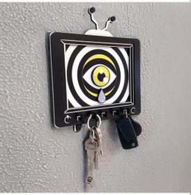 Resim Cajuart Sanatsal Televizyon Ve Göz Temalı Duvar Dekoru Askılık Anahtarlık Siyah 