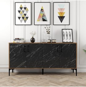 Resim Kiev 160cm Konsol - Ceviz / Siyah Mermer 