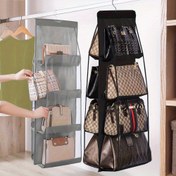Resim 1 Paket Yerden Tasarruflu Asılı Çanta Düzenleyici 6/8 Cepli - Gri/Siyah Kumaş Cüzdan Depolama Dolabı ve Gardırop için, Kadın Çantaları için Verimli Çok Katmanlı Tasarım, Çanta Aksesuarları 