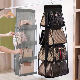 Resim 1 Paket Yerden Tasarruflu Asılı Çanta Düzenleyici 6/8 Cepli - Gri/Siyah Kumaş Cüzdan Depolama Dolabı ve Gardırop için, Kadın Çantaları için Verimli Çok Katmanlı Tasarım, Çanta Aksesuarları 
