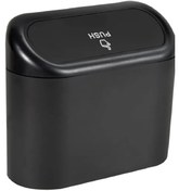 Resim Miu Oto Araç Çöp Kutusu Yaylı Kapaklı Sıvı Geçirmez Çöp Kovası Siyah Renk 