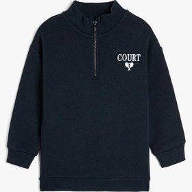 Resim Hipatu Koton Erkek Çocuk Sweatshirt Dik Yaka Yarım Fermuarlı Uzun Kollu Lacivert 