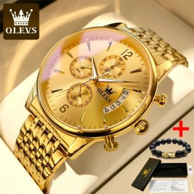 Resim Hanyang 2867 Altın Px 2023 Olevs Orijinal Altın Izle Erkekler Için Lüks Marka Askeri Deri Büyük Altın Chronograph Erkek Kol Saatleri Relogio Masculino (Yurt Dışından) 