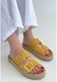 Resim Loera Sarı Nubuk Çift Tokalı Terlik Sarı 