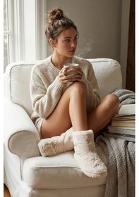 Resim Lela Yumuşak Dokulu Peluş Bayan Panduf 6722004 Ekru 