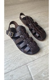 Resim DaphneSandals Hakiki Deri Kahve Erkek Bodrum Sandaleti - 1020 