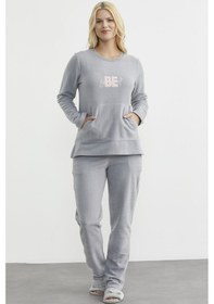 Resim Sementa Kanguru Cepli Polar Pijama Takım - Gri Gri 