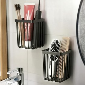Resim ATA HOME 2'Li Set Yapışkanlı Diş Fırçalık, Saç Fırçası Tarak Düzenleyici, Banyo Düzenleyici Banyo Rafı Siyah 