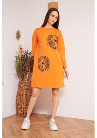 Resim Darlin Moda Turuncu Baskılı Düğme Detaylı Tunik DM60346 Turuncu 