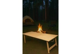 Resim Hakay Katlanır Sabit Ayaklı Bahçe Masası - 70X150 Cm, Ham Naturel Renk 
