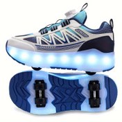 Resim LED ışıklarla gençlik paten ayakkabıları, dört tekerlekli ayrılabilir, sokak moda, trendli tarz, rastgele desen, tüm mevsimler, spor ve açık hava sahnesi, paten, döner tokalı kapanış, nefes alabilen ve ayarlanabilir parlaklık, üst, iç dokusu, TPR taban, kumaş tabanlık, 14 ve altı yaş 
