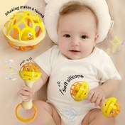 Resim 1/3 Set Çocuk Oyuncakları El Tutma Topu Çıngıraklı Çubuk, Yumuşak Kauçuk Top ve Kum Çekiç Oyuncağı 
