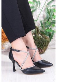 Resim Fort 35693 Cilt Çapraz Bantlı Biye Taşlı Topuklu Abiye Ayakkabı Kadın Ayakkabı Siyah 