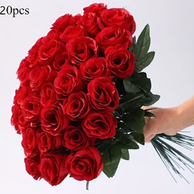 Resim Yapay Gül Buketi (20 Dal) - 20 dal, simüle edilmiş gül buketi, kumaş çiçekler, yapay çiçekler, oturma odası dekorasyonu, düğün malzemeleri, Sevgililer Günü, Çin Sevgililer Günü hediyesi, tatil partisi dekorasyonu, vazolar dahil değildir 