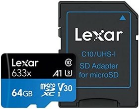 Resim Lexar 64GB 633x MicroSDXC UHS-I U3 100/45 MB/sn Yüksek Performanslı MicroSD Hafıza Kartı 