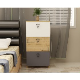 Resim Arya 3 Kapaklı Etejer-Şifonyer Safir Meşe-Beyaz-Antrasit 