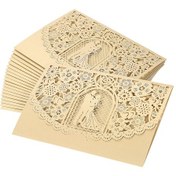 Resim Shineyee Düğün Davet Kartı Kafesi: Gümüş Altın Işıklı İki Kişi Kuşak Desenli, İç Sayfa Olmayan, 20 Adet Gümüş Altın Perl Kağıt Davet Kartı 